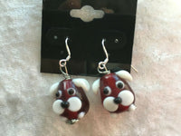 Cute Red and White lampworked Glass Dog Sterling silver Dangle Earrings