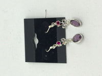 natural amethyst and ruby gemstone sterling silver dangle earrings