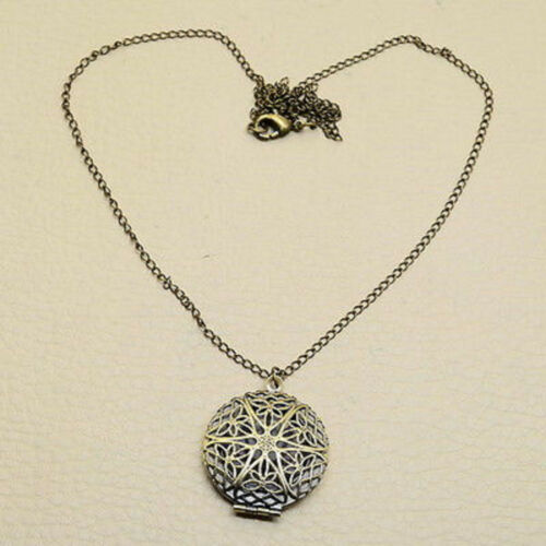 Lovely Round Brass Filligree Locket Pendant Necklace