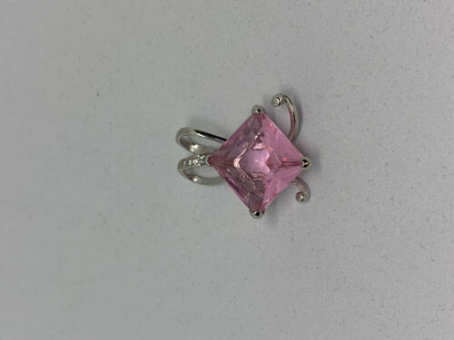 Natural Pink Sapphire Gemstone Square Sterling Silver Pendant