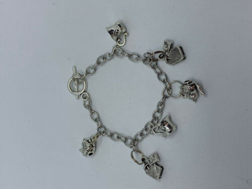 silvertone tea lovers charm bracelet