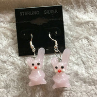 lampworked glass rabbit sterling silver dangle earrings