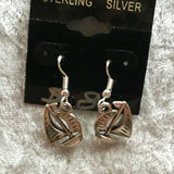 Silvertone Sailboat Charm Dangle Earrings with Sterling Silver Hooks