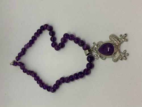 Natural Amethyst Gemstone Beaded Necklace with Frog Pendant