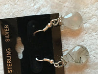 natural tourmalinated quartz gemstone faceted teardrop sterling silver earrings