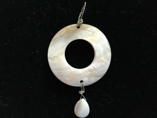 Natural White Shell Donut Pendant with Teardrop Dangle
