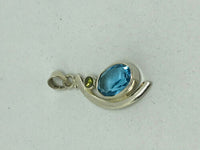 Natural Blue Topaz Oval and Peridot Gemstone Sterling Silver Pendant