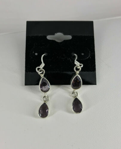 natural amethyst gemstone teardrops dangle sterling silver earrings