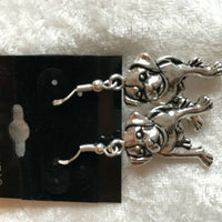 silvertone bulldog charm dangle earrings with sterling silver hooks