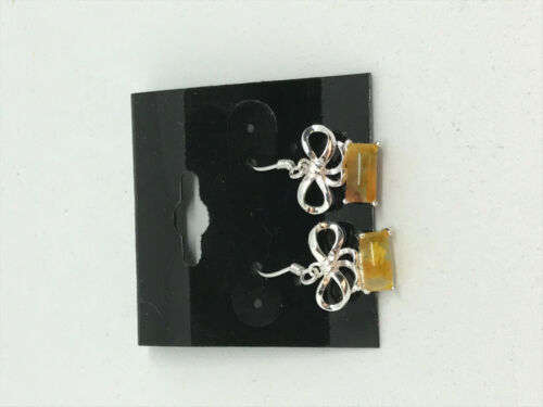 natural amber gemstone marquise sterling silver bow dangle earrings