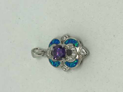 natural amethyst and opal gemstone sterling silver pendant