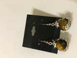 silvertone dragon dangle earrings with natural gemstone ball
