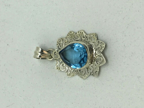 natural blue topaz gemstone elegant teardrop sterling silver pendant