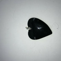 Natural Black Agate Gemstone Carved Heart Sterling Silver Pendant