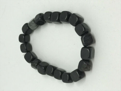 natural blackstone gemstone cubes beaded stretch bracelet