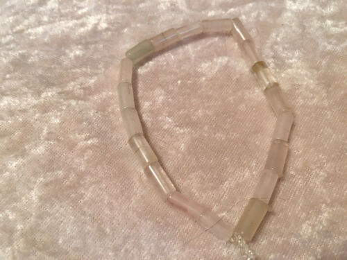 Dainty Clear Quartz Crystal Gemstone Tubes Beaded Stretch Bracelet