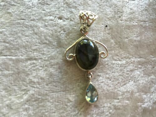 Natural Moonstone and Blue Topaz Gemstone Sterling silver Pendant