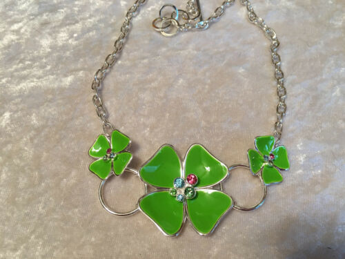 silvertone and enamel flowers necklace