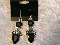 natural black onyx gemstone bold dangle sterling silver earrings