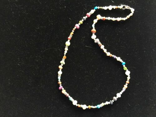 Dainty Multicolor Cultured Pearl and Silver 18 Inch Beaded Necklace