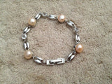 Elegant Pearl and CZ Link Bracelet Mauve or Peach