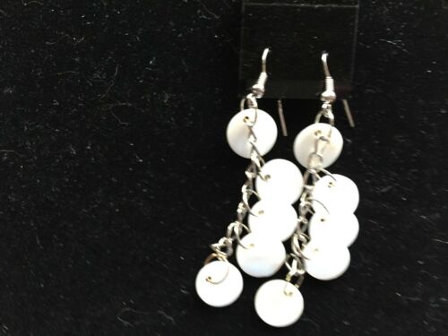 Mother of Pearl Shell Disks Dangle Earrings White Green Or Purple