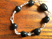 Natural Black Agate Tumbled Gemstone Beaded Link Bracelet