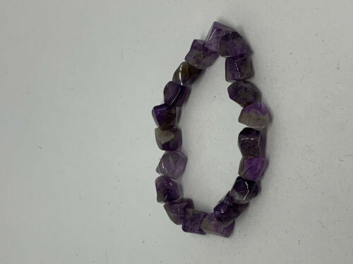 Natural Amethyst Gemstone Tumbled Cubes Beaded Stretch Bracelet