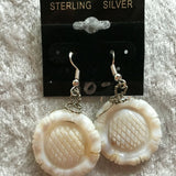 natural mother of pearl rose or sunflower sterling silver dangle earrings