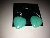 Natural Green Aventurine Gemstone Heart Dangle Sterling Silver Earrings