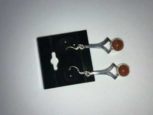 Natural Orange Coral Gemstone Sterling Silver Dangle Earrings