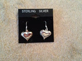 Silvertone Puffy Heart Dangle Charm Earrings with Sterling Silver Hooks