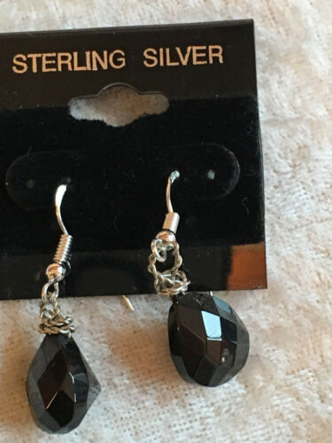 Natural Black Spinel Gemstone Teardrop .925 Sterling Silver Dangle Earrings