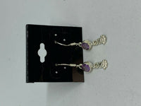 Natural Amethyst Gemstone Round and Sterling Silver Shell Dangle Earrings