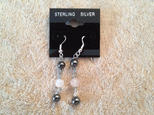 natural gemstone beaded dangle sterling silver earrings