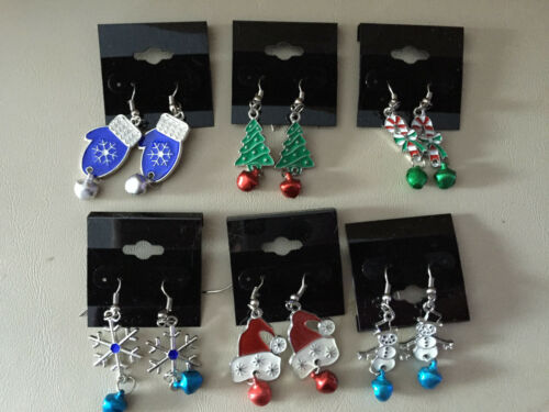 Jingle Bell Christmas Earrings, Hat, Mitten, Candle, Tree, Snowflake, Candy Cane