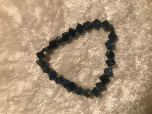 Natural Lapis Lazuli Gemstone Diamonds Beaded Stretch Bracelet