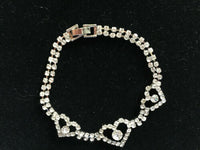 silvertone sparkly heart bracelet with clear cz stones