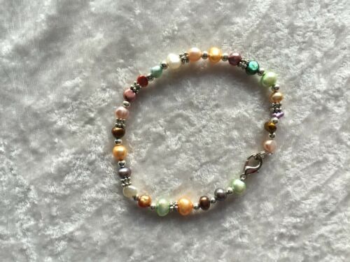 Dainty Multicolor Pearl and Silver 7 Inch Beaded Bracelet