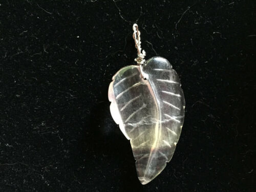 Natural Fluorite Gemstone Carved Leaf Pendant