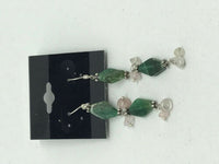 Natural Green Aventurine and White Quartz Gemstone Beaded Sterling Silver Dangle Earrings