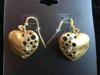 gold tone heart dangle earrings with clear cz stones