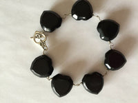 natural obsidian gemstone faceted heart link bracelet