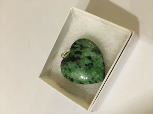 natural ruby zoisite gemstone carved heart pendant