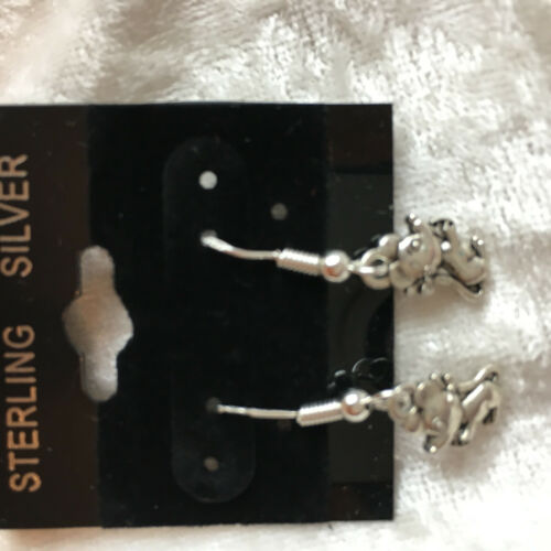 silvertone mouse charm dangle earrings with sterling silver hooks