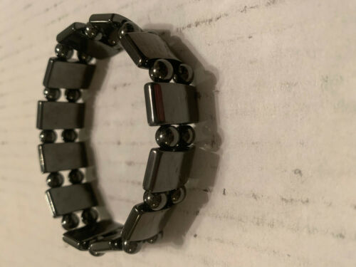natural magnetic hematite gemstone 2 strand wide stretch bracelet