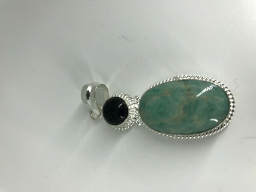 natural amazonite gemstone oval sterling silver pendant