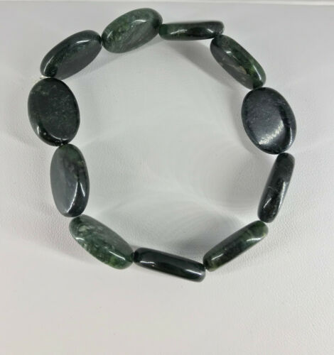 natural black line jasper gemstone ovals beaded stretch bracelet