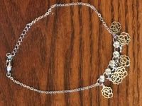 Silvertone Roses Charm Adjustable Anklet with CZ Stones