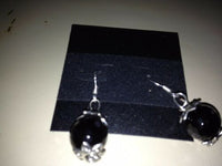 Black Onyx Gemstone Beaded Sterling Silver Dangle Earrings